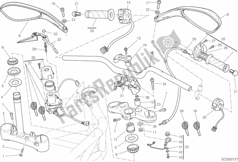Alle onderdelen voor de Stuur van de Ducati Monster 795 ABS Corse Stripe CHN-Thailand 2015